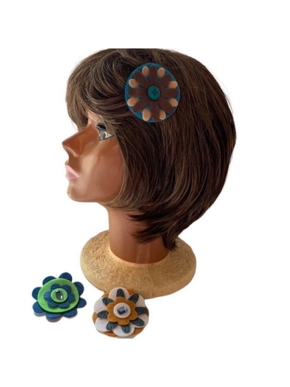 3 Handmade Felt Flower Hairclips  - Multicolor - NWOT